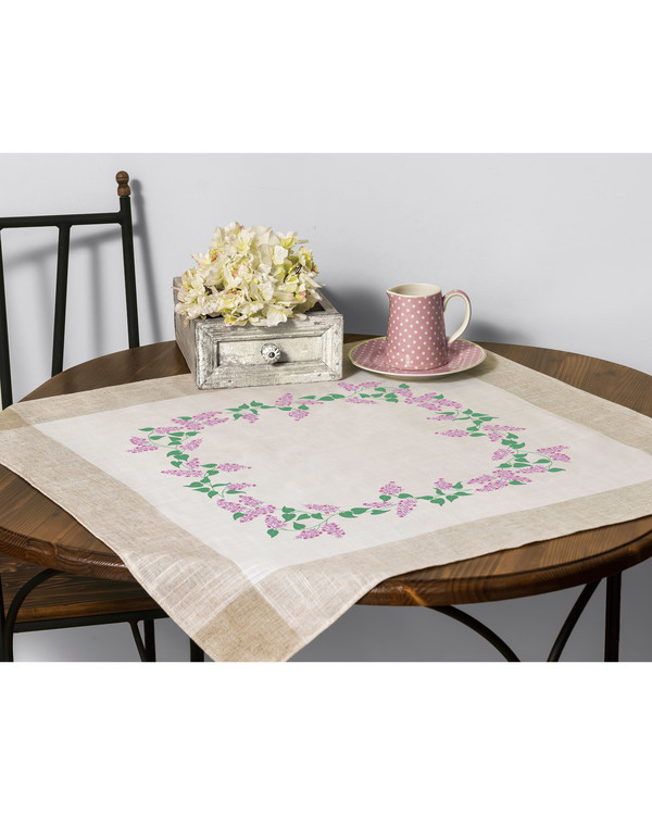 Broderikit Duk Lila blomster