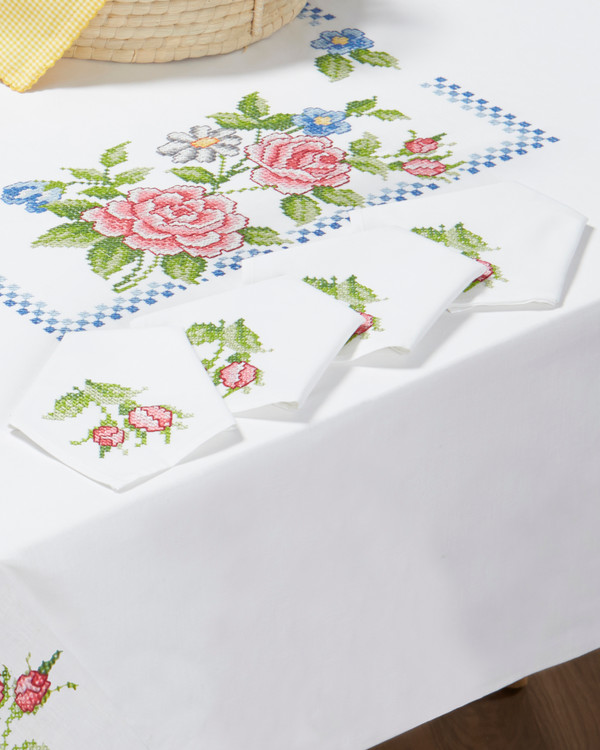 Servietter Rosa roser med eller uten garn