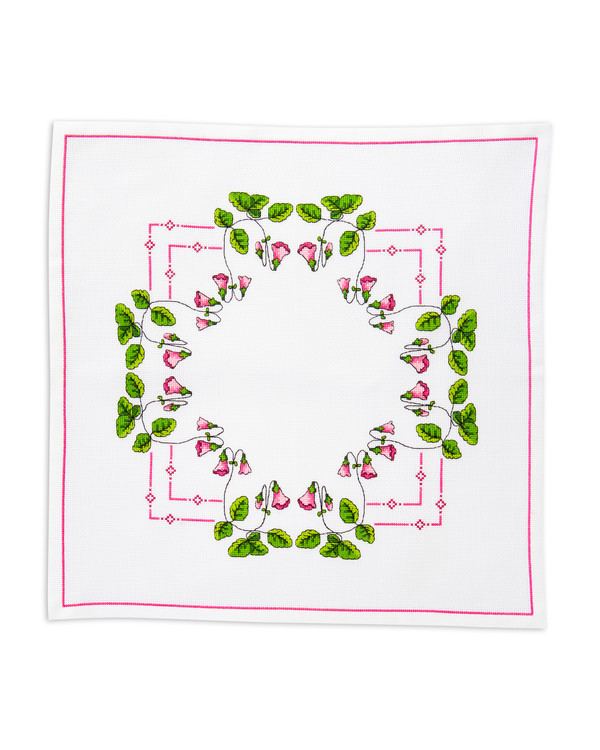 Stickpckung Deckchen Rosa Glockenblume