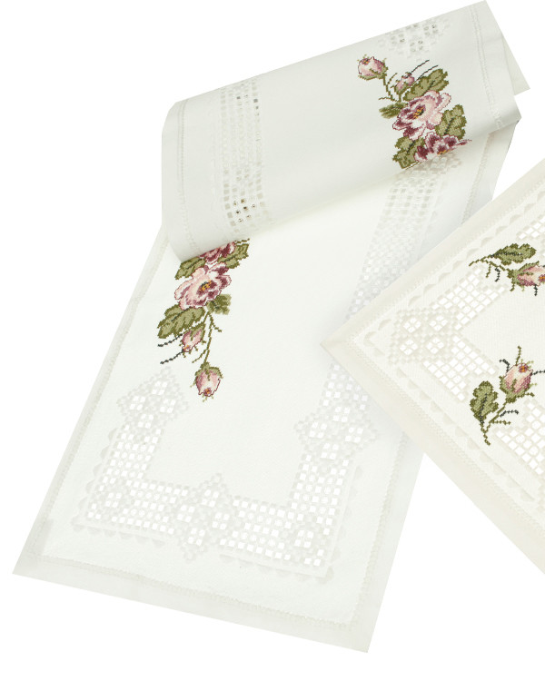 Broderikit Hardangerlöpare rosa ros