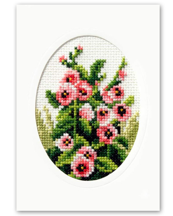 Broderikit Kort Rosa blommor