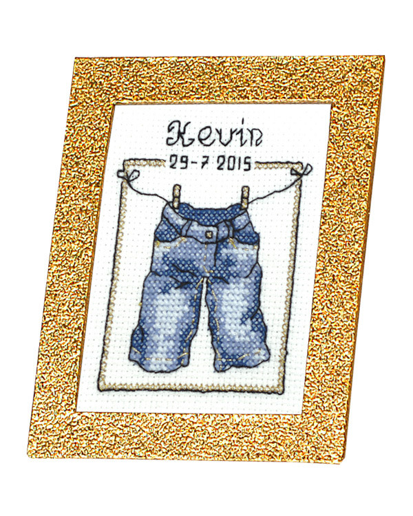 Broderi Jeans til lite fotoalbum