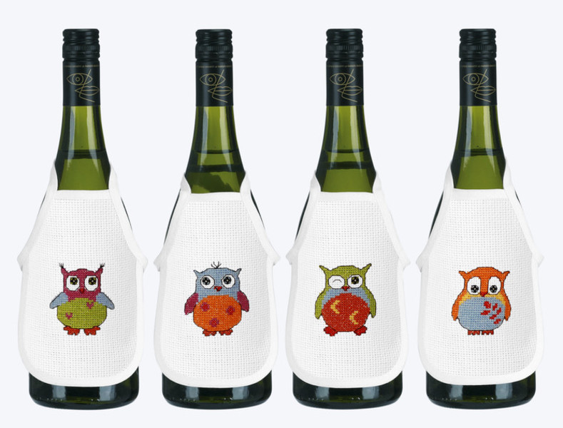 Flaskeforklær Fargerike ugler 4-pk