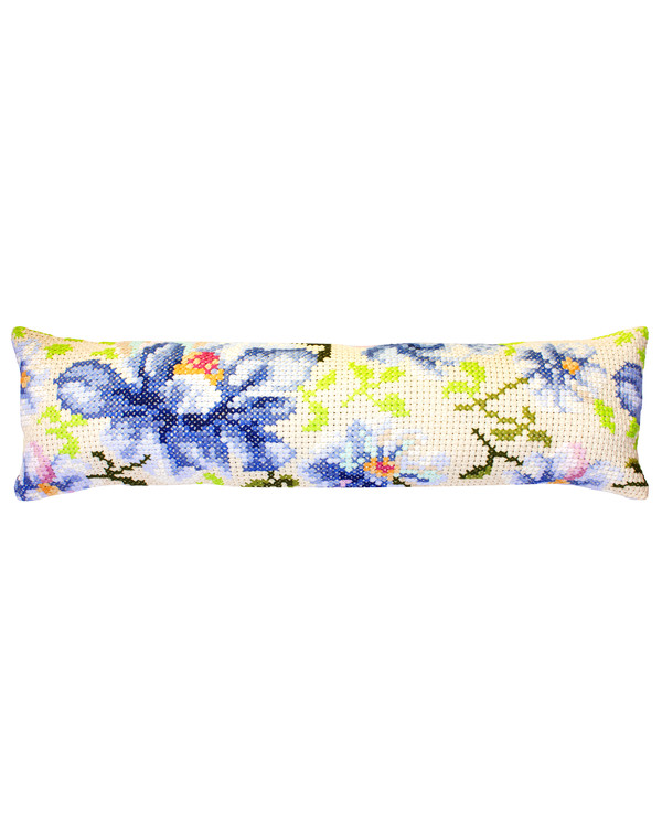 Broderikit Kudde avlång Blåa blommor