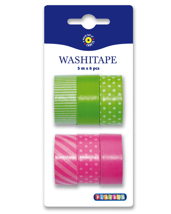 Washi tape Grün/Rosa 6-er Pack