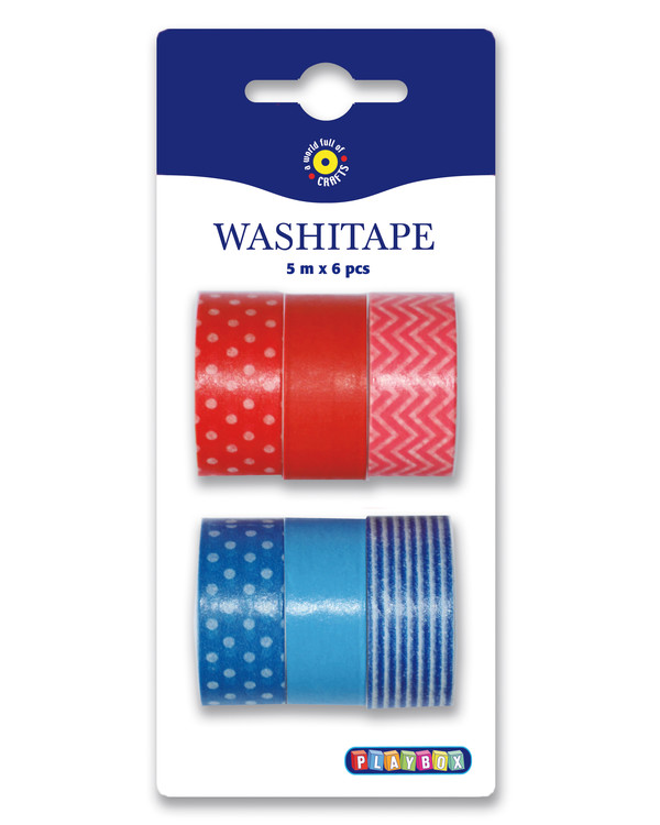 Washi tape Rød/Blå 6-pk