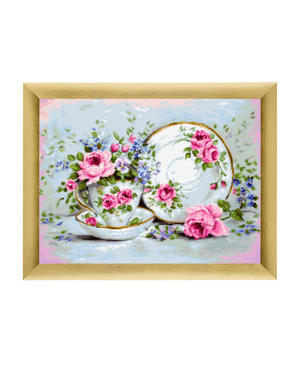 Broderikit Tavla Blommig servis