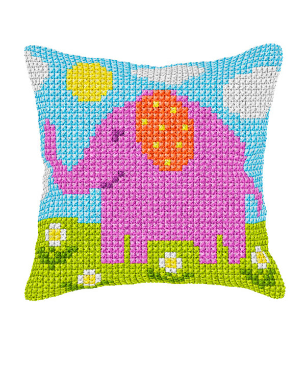 Broderikit Kudde Den rosa elefanten
