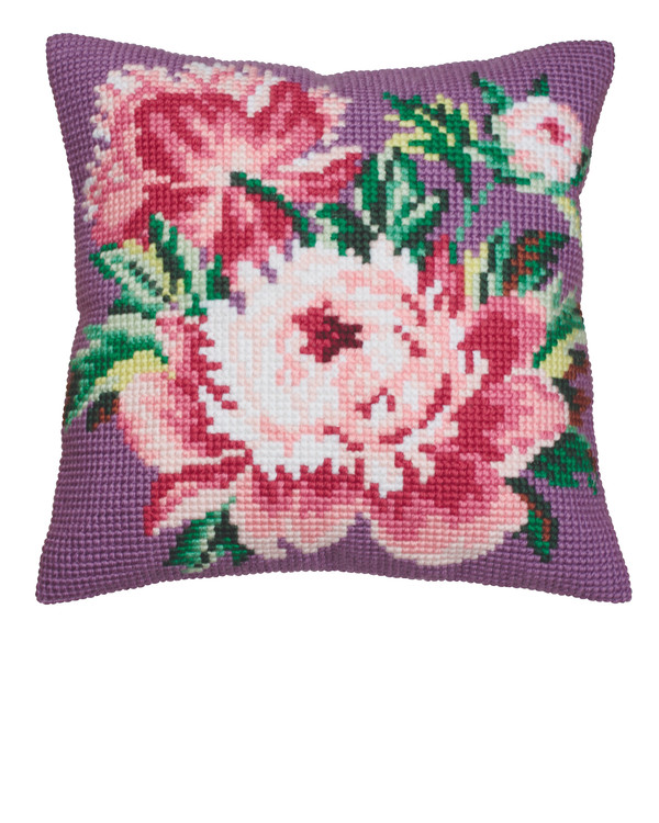 Stickpackung Kissen Rosa Blumen