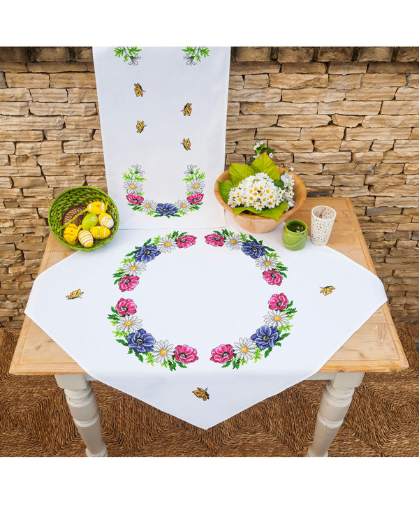 Broderikit Löpare Färgglada blommor med eller utan garn