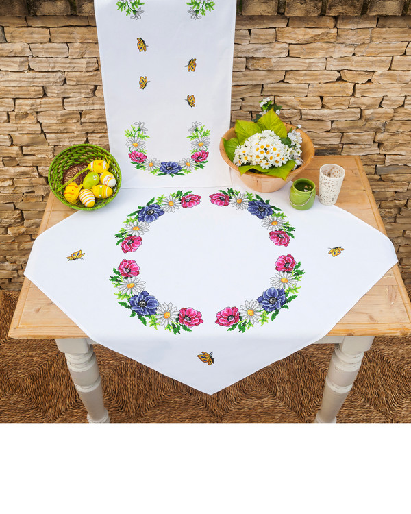 Broderikit Löpare Färgglada blommor med eller utan garn