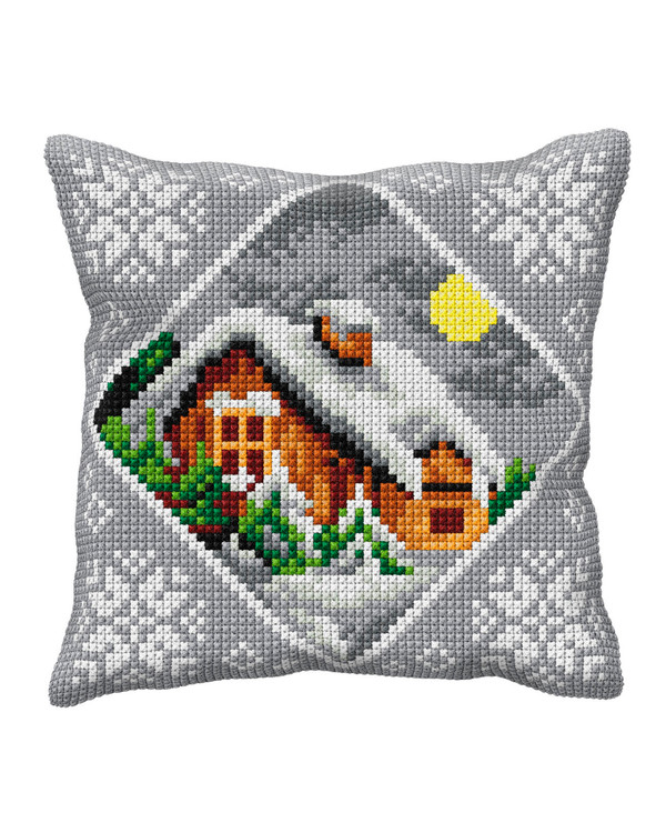 Broderikit Kudde Snötäckt hus