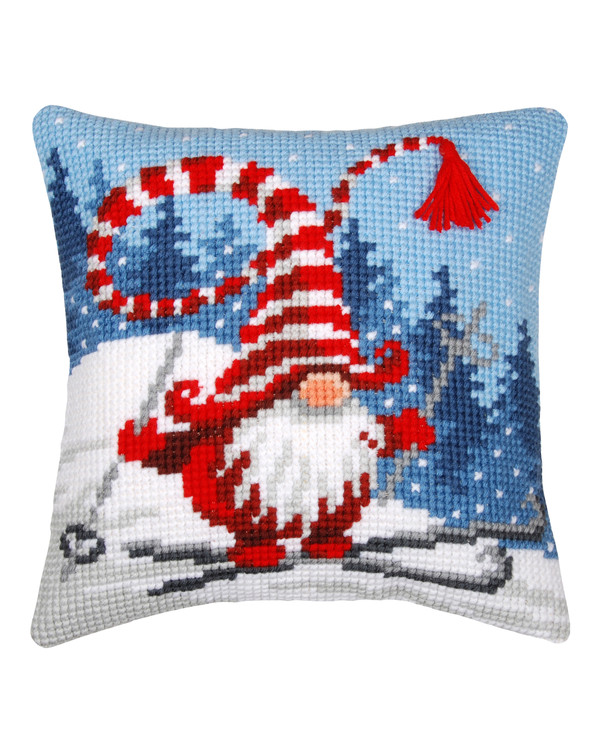 Broderikit Kudde Nisse på skidor