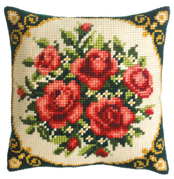 Broderikit Kudde Röda rosor