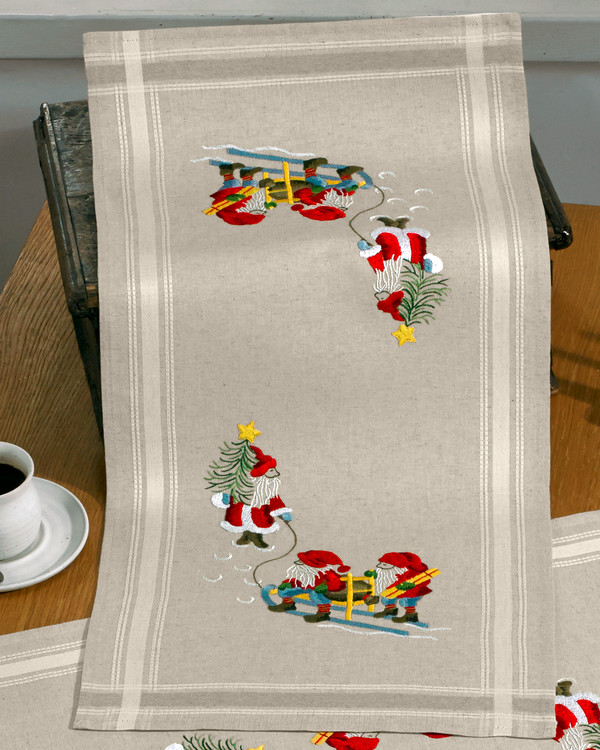 Läufer Weihnachtsmann mit Wichteln mit oder ohne Garn