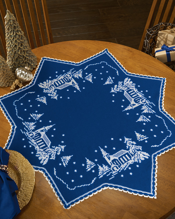 Broderikit Julstjärna Kyrka med eller utan garn